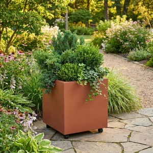 Jardiniere din metal 40 x 40 x 40 cm, Maro Ruginiu - Img 5