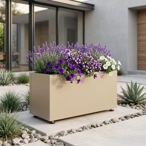 Jardiniere din metal 90 x 35 x 45 cm, Bej - Img 2