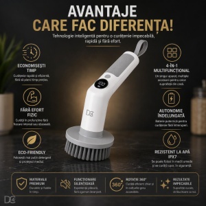 Perie de curățare electrică rotativă, reîncărcabilă prin USB, pentru bucătărie, baie, toaletă - Img 2