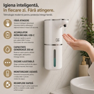 Dozator automat de săpun lichid, montat pe perete, electric, USB-C - Img 4