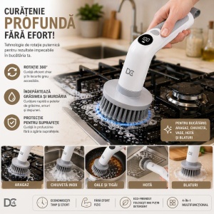 Perie de curățare electrică rotativă, reîncărcabilă prin USB, pentru bucătărie, baie, toaletă - Img 3