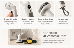 Perie de curățare electrică rotativă, reîncărcabilă prin USB, pentru bucătărie, baie, toaletă - Img 4