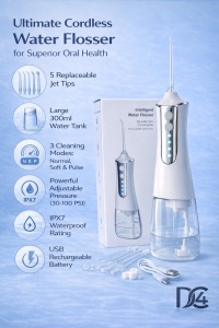 Irigator bucal electric, IPX6, 3 moduri de curatare, 5 duze incluse, Reincarcabil, Portabil, Rezervor 350 ml, Alb - Img 6
