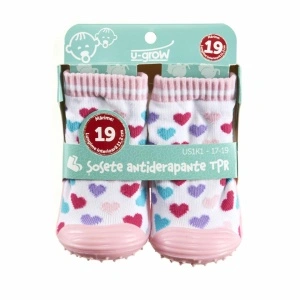 Sosete antider pink hearts,size19,U-Grow
