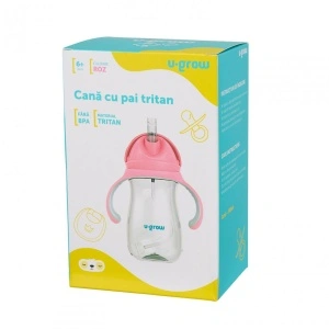 Cana cu pai tritan, roz, 300ml, U-Grow - Img 4