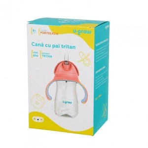 Cana cu pai tritan, orange, 300ml,U-Grow - Img 4
