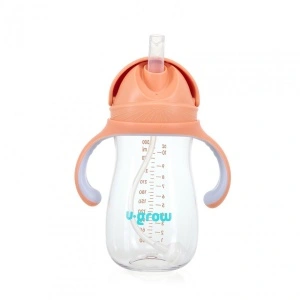Cana cu pai tritan, orange, 300ml,U-Grow
