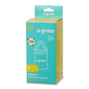 Biberon de sticla 120 ml+2 tetine,U-Grow - Img 4