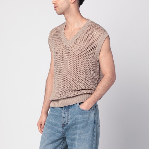 Tagliatore Perforated dove grey cotton waistcoat - Img 1