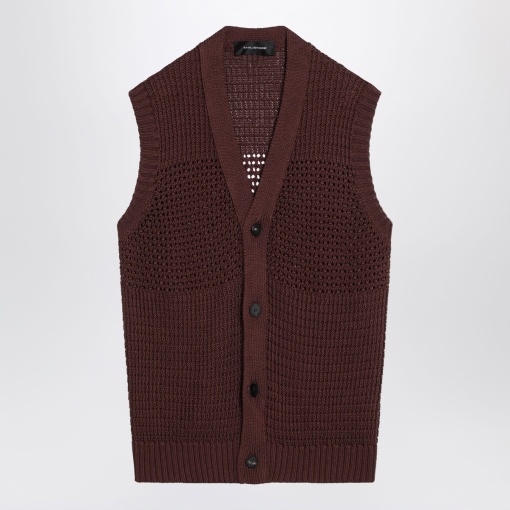 Tagliatore Brown perforated cotton vest - Img 1