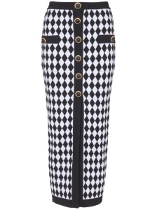Balmain Diamond-intarsia knitted midi skirt