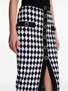 Balmain Diamond-intarsia knitted midi skirt - Img 2
