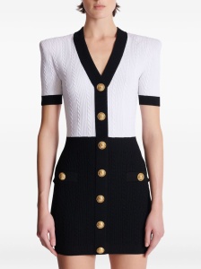 Balmain Two-tone twisted knit bodycon dress - Img 4