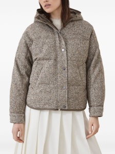 Brunello Cucinelli Buttoned chevron down jacket in virgin wool and silk with hood - Img 4