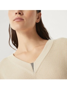 Brunello Cucinelli cotton english rib sweater with shiny detail - Img 3