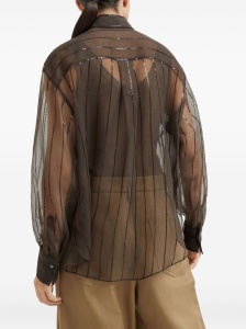 Brunello Cucinelli Crispy silk shirt with dazzling chalk stripe embroidery - Img 2