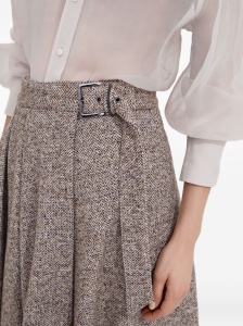 Brunello Cucinelli Flecked virgin wool and silk chevron kilt skirt with monili - Img 3