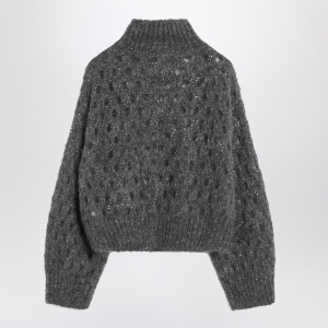 Brunello Cucinelli Grey openwork turtleneck sweater - Img 2