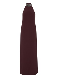 Brunello Cucinelli Halterneck dress in silk crêpe cady and acetate with Precious Beaded Collar