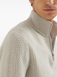 Brunello Cucinelli Herringbone twill zip-neck sweater - Img 2