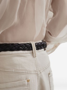 Brunello Cucinelli Stretch dyed denim loose barrel trousers with monili - Img 2