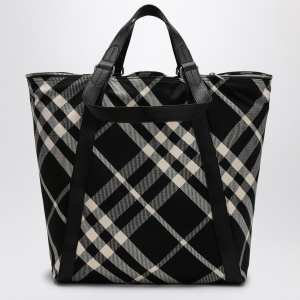 Burberry Black/calico cotton-blend tote bag with Check pattern - Img 2