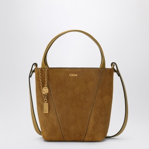 Chloé Small beige khaki suede Spin tote bag