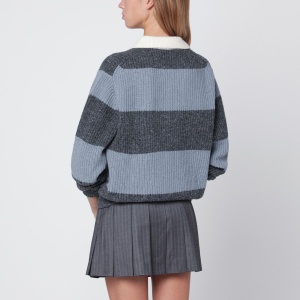 Dunst Light blue/grey striped wool blend polo shirt - Img 2
