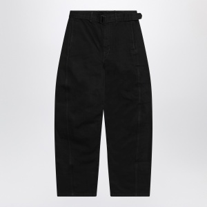 LEMAIRE Black cotton trousers with belt