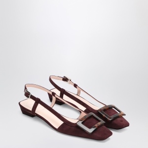 ROGER VIVIER Belle Vivier bordeaux suede slingback flats - Img 2