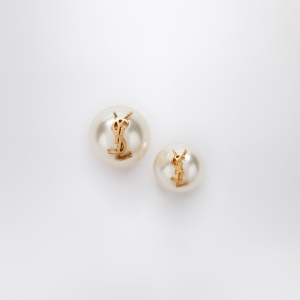 Saint Laurent Asymmetrical earrings with pearl and Cassandre logo