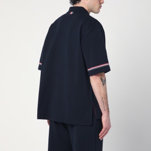 Thom Browne Navy blue polo shirt with tricolour detail - Img 2