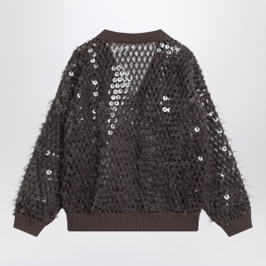 Brunello Cucinelli Chocolate mesh top with sequins - Img 2