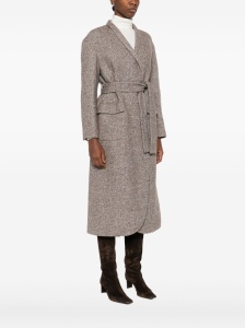 Brunello Cucinelli Coat in diagonal melange virgin wool and silk with belt and monili - Img 2