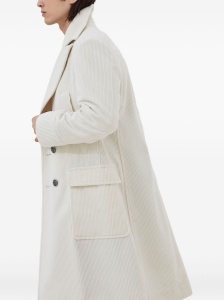 Brunello Cucinelli One-and-a-half-breasted coat in wide cashmere corduroy with patch pockets and metal buttons - Img 3