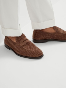 Brunello Cucinelli Penny Loafer in woven suede - Img 2