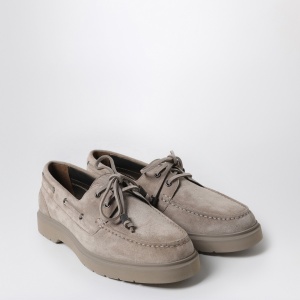 Brunello Cucinelli Taupe grey suede boat loafer