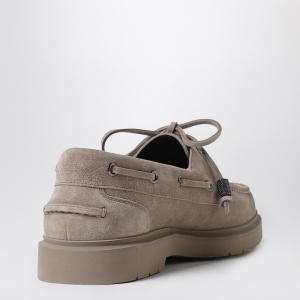 Brunello Cucinelli Taupe grey suede boat loafer - Img 2