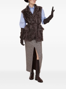 Brunello Cucinelli Virgin wool and silk mélange diagonal sartorial pencil skirt with monili - Img 3