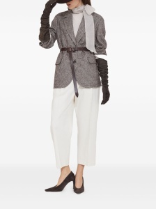 Brunello Cucinelli Wool and alpaca houndstooth jacket with leather and monili belt - Img 4