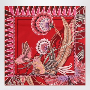 Ferragamo Red/Bordeaux silk scarf with Giada print - Img 2