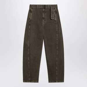 LEMAIRE Green denim trousers with belt