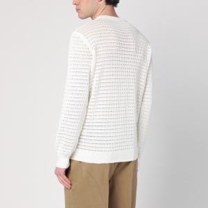 Roberto Collina Perforated milk-coloured sweater in cotton - Img 2