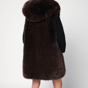 Sword 6644 Brown faux fur gilet with hood - Img 2