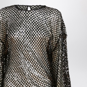 The Attico Black mesh mini dress with sequins - Img 2