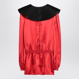 Valentino Red silk blouse with black collar - Img 2