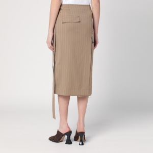 Victoria Beckham Sand-coloured pinstriped wrap skirt - Img 2