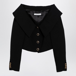 Alessandra Rich Black Off Shoulder Jacket in Wool