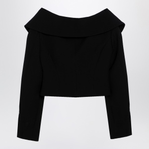 Alessandra Rich Black Off Shoulder Jacket in Wool - Img 2