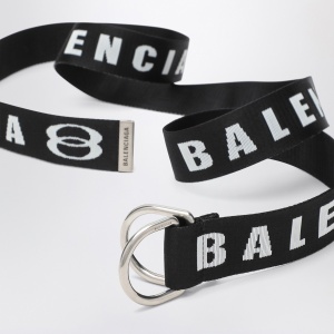 Balenciaga D-Ring belt in black and white canvas - Img 2